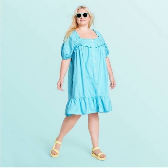 NWOT Stoney Clover Lane x Target Blue Short Sleeve Ruffle Dress - Picture 1 of 6